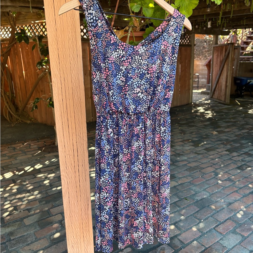 Kaileigh Tasha Knit Summer Dress, abstract pattern blue, purple and pink, size S